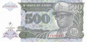Zaire p64A 500 nouveaux Zaires 1994 front